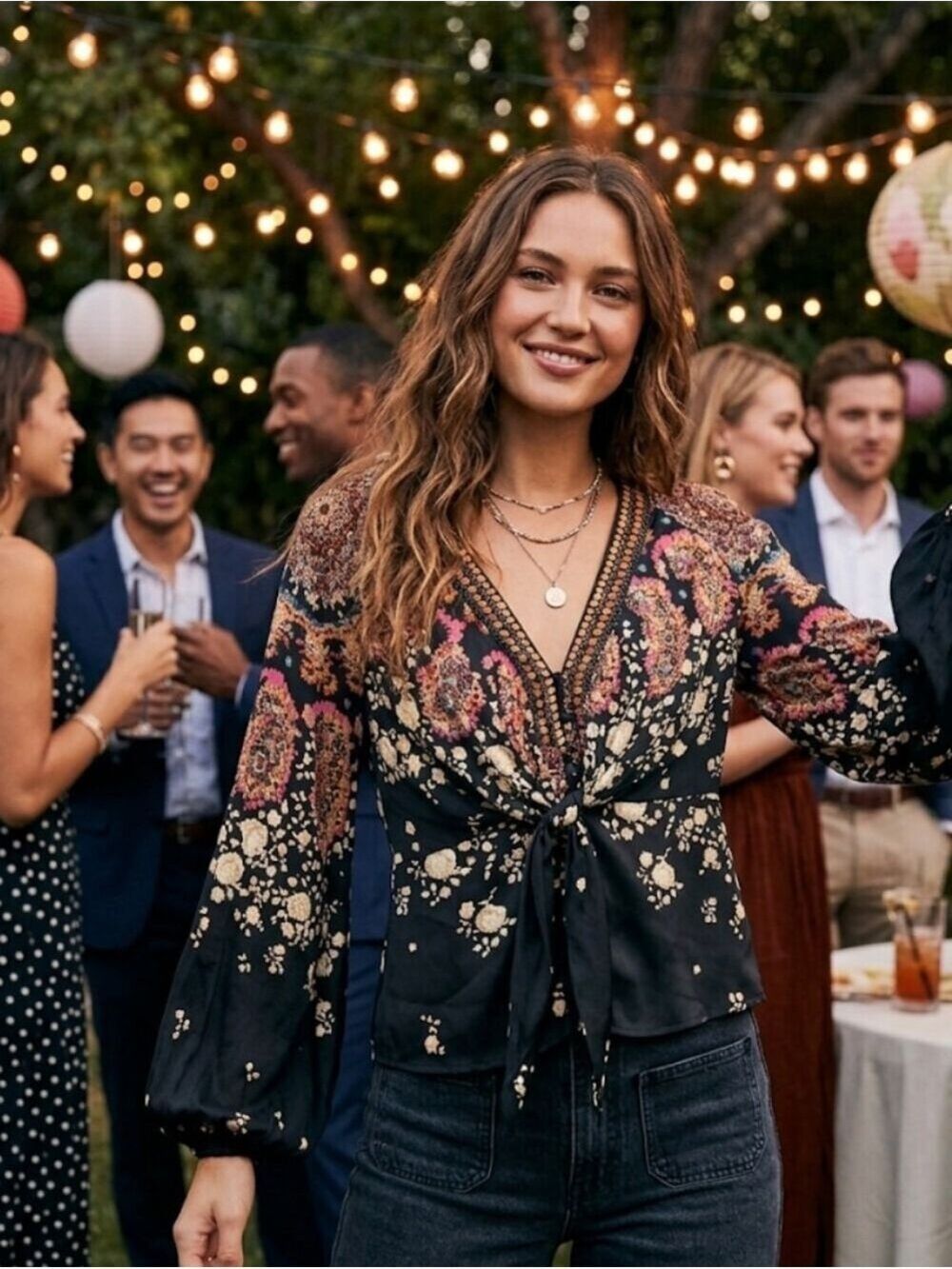Free People "Night" V Neck ,Long Balloon Sleeves Blouse,Top Size Small